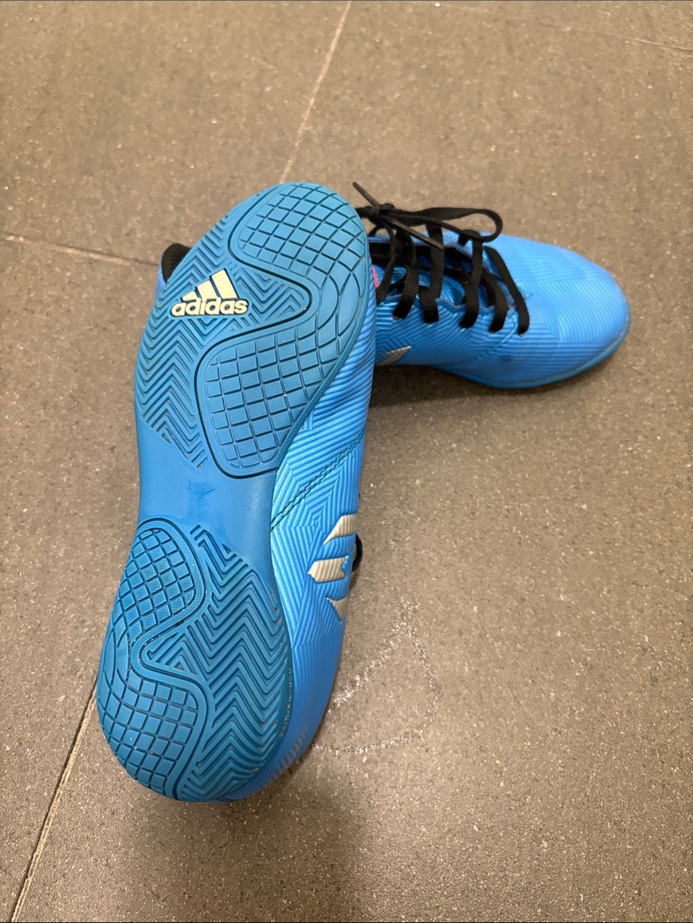 adidas Kids Bright Blue Soccer Sneakers with Black Laces - Picture 3 of 4